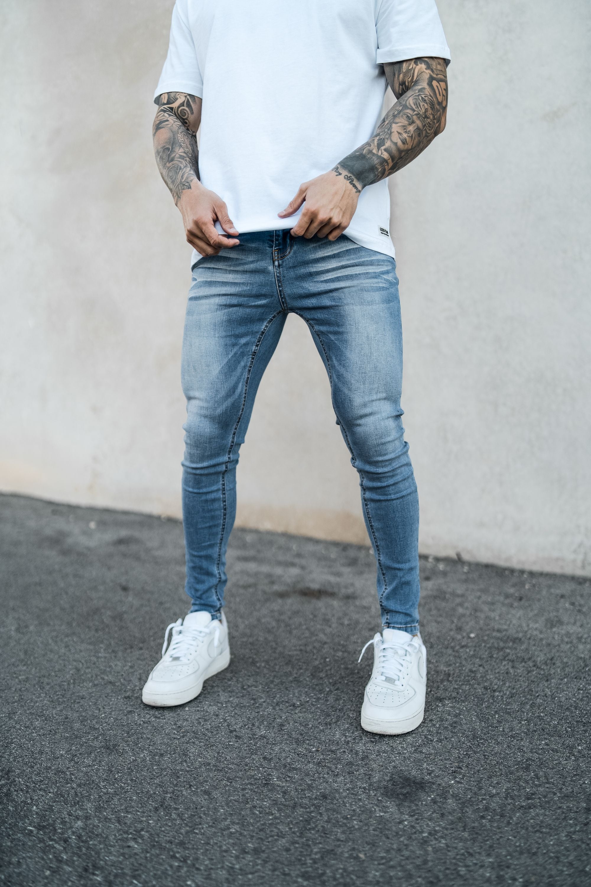 Washed Blue Spray On Jeans - Non Ripped – Gods Plan Clothing