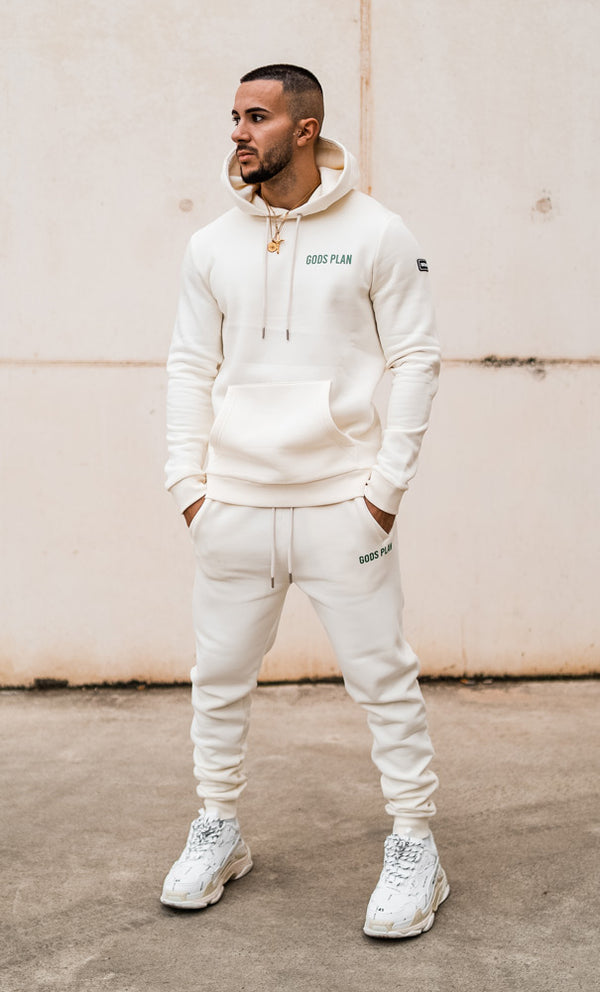 Gods Plan Slim Fit Hoodie Off White Bottle Green Gods Plan Clothing